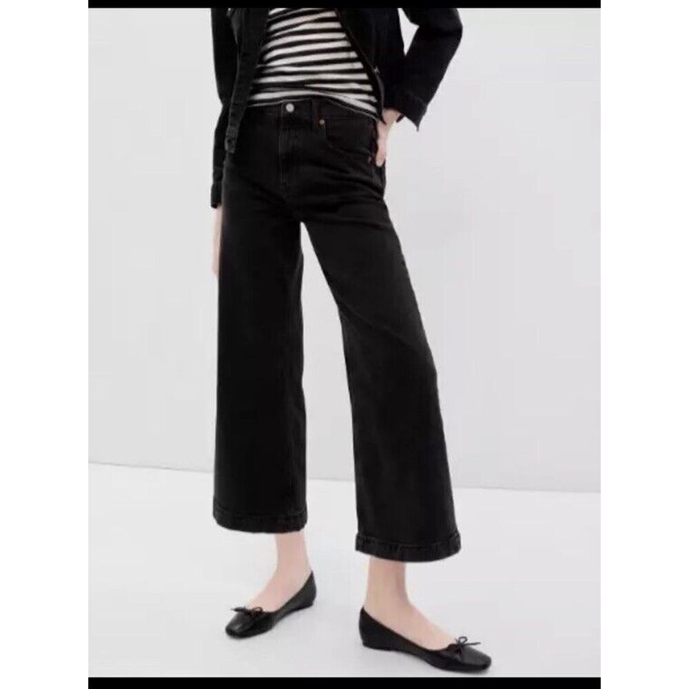 GAP Jeans Women 26/30 2R High Rise Stride Ankle Wide Leg Cotton Washed B…